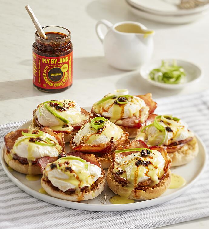 Eggs Benedict Box with Fly By Jing Original Sichuan Chili Crisp